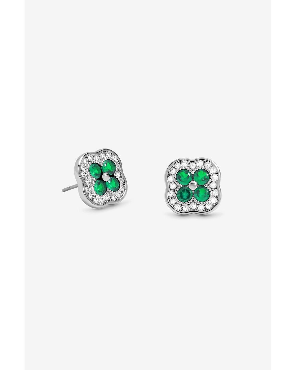 Jon Richard Blue Rhodium Plated Crystal & Emerald Clover Studs