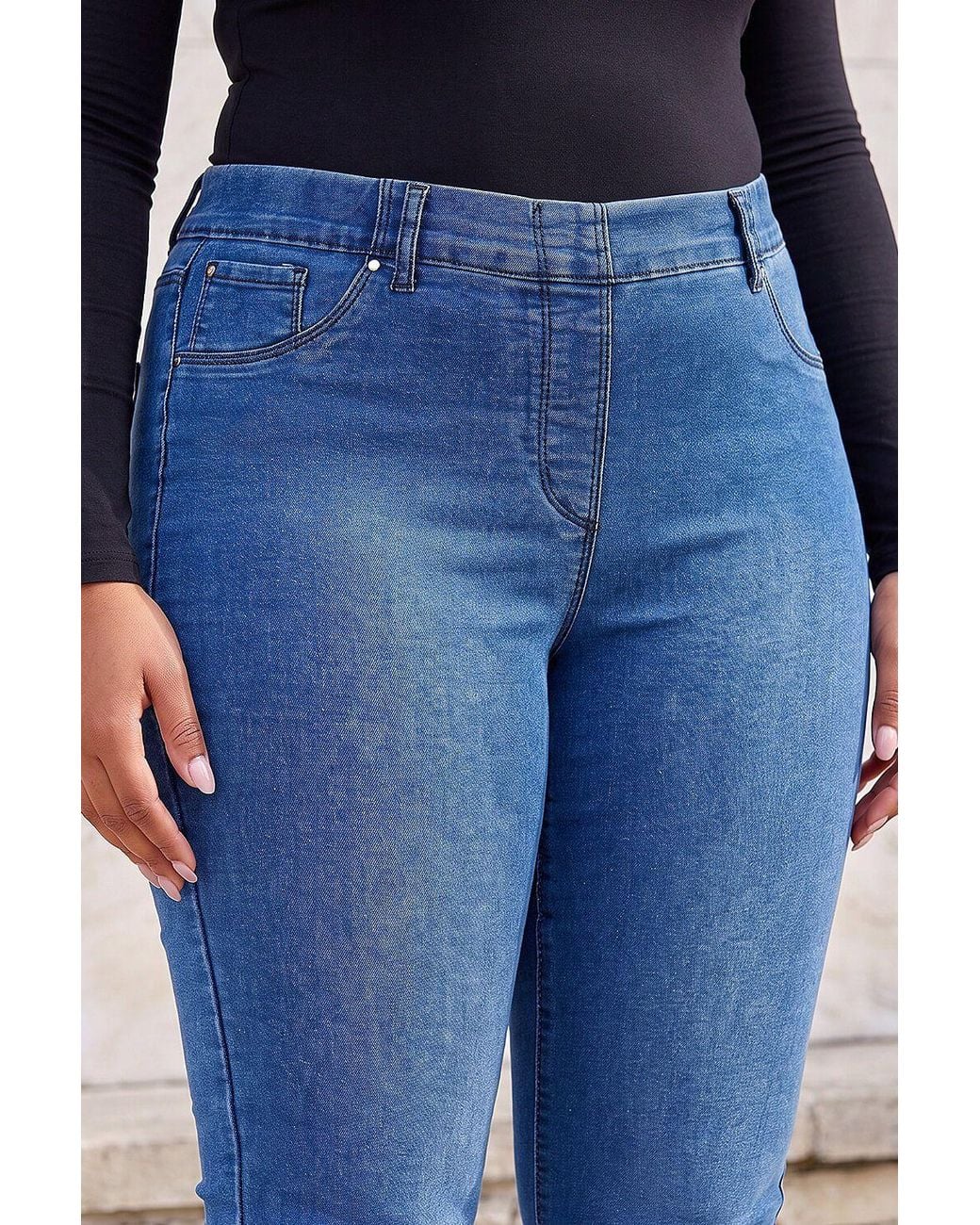 Roman Blue Curve Stretch Denim Elastic Waist Jegging