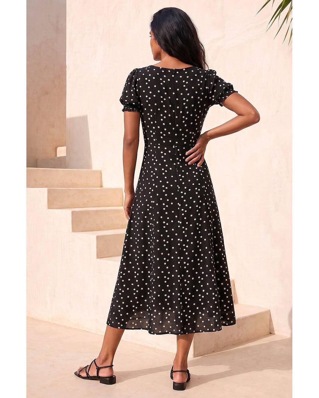 Roman Black Spotted Sweetheart Stretch Midi Dress