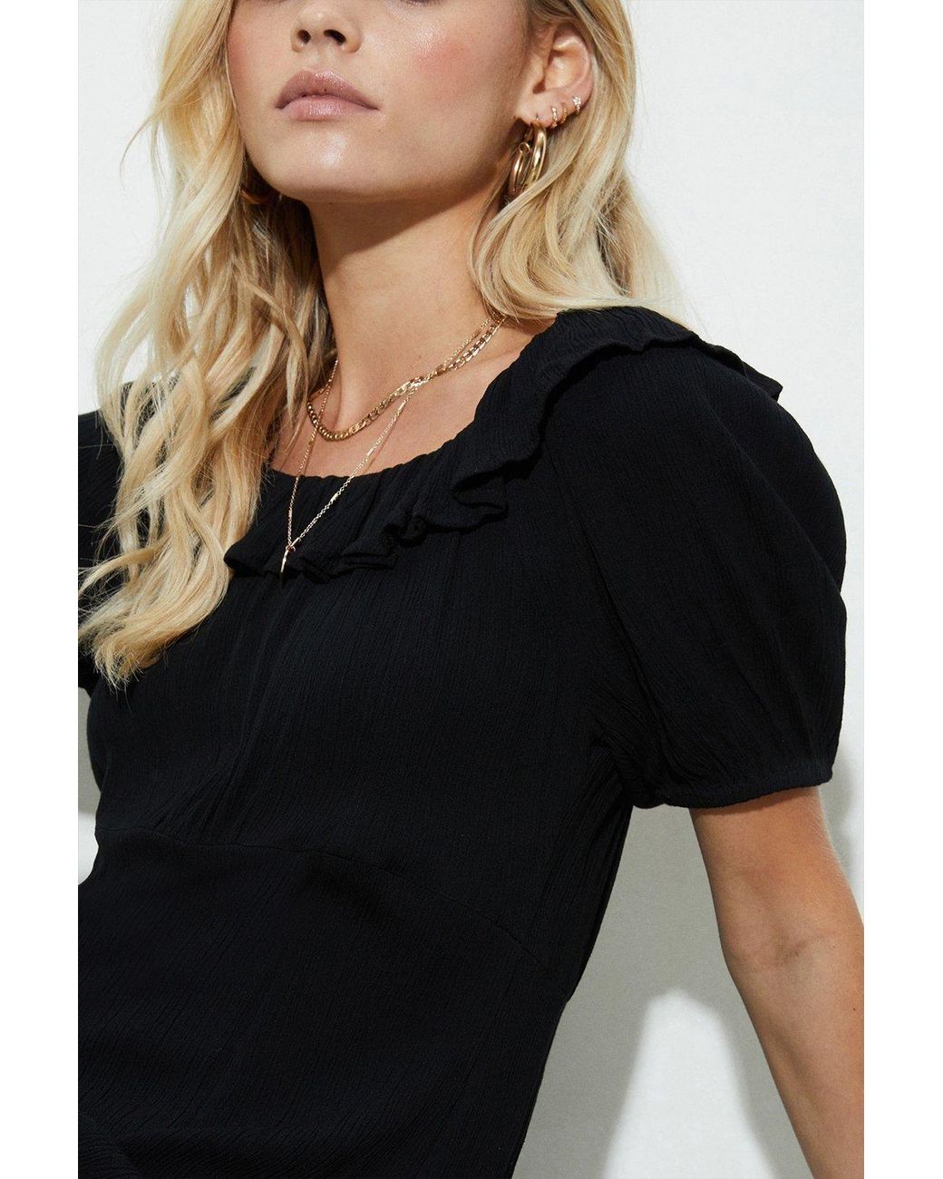 Dorothy Perkins Black Petite Frill Neck Midi Dress