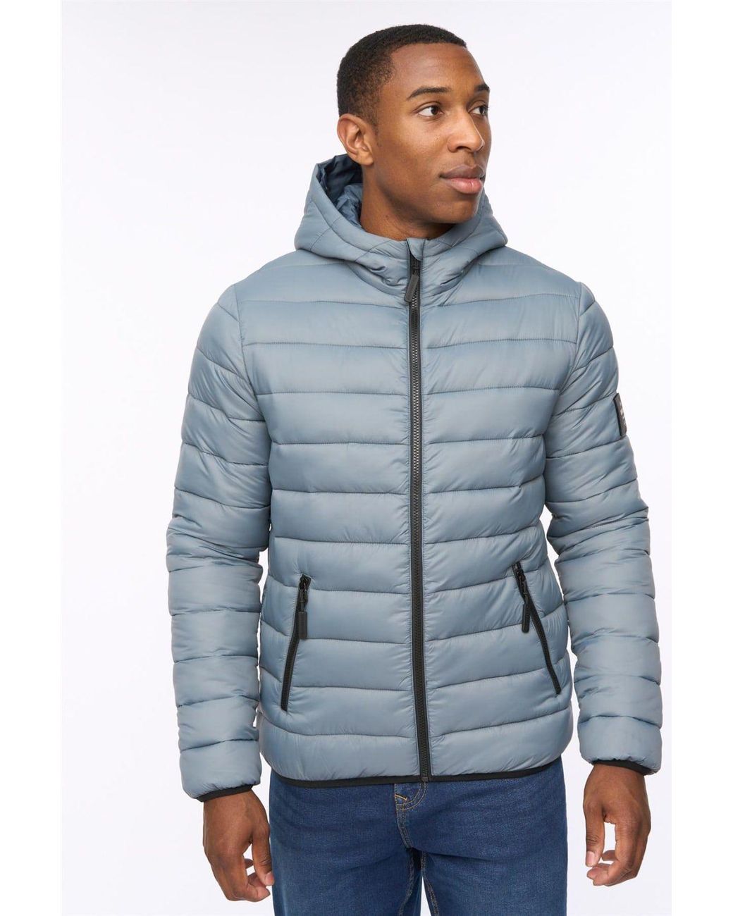 Crosshatch Blue Gattering Lightweight Hooded Quilted Puffer Jacket for men