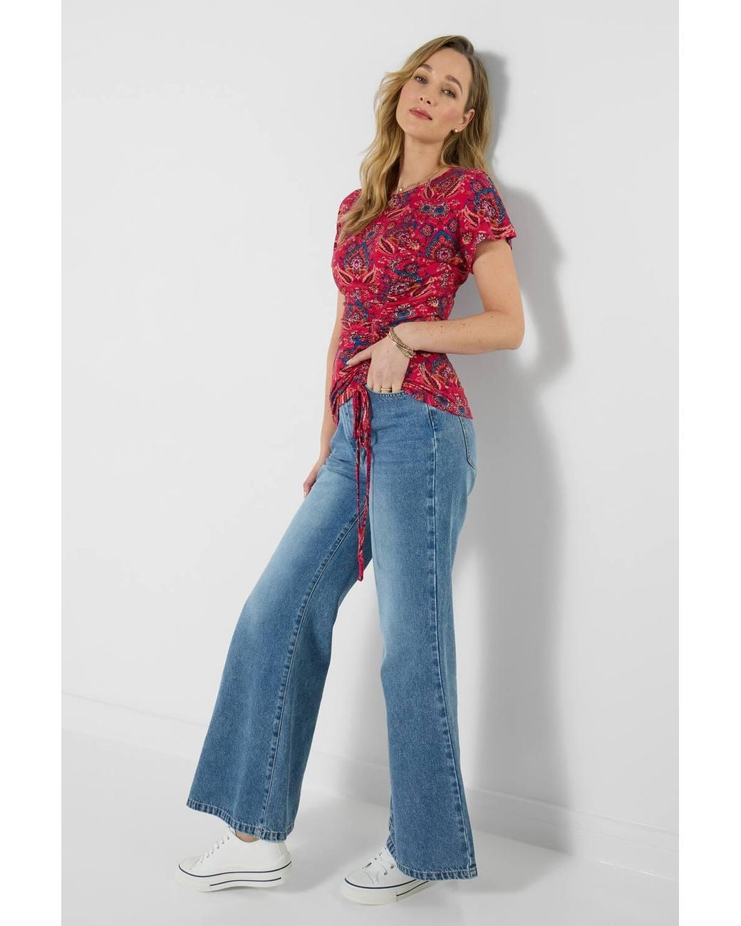 Joe Browns Blue Ruched Side Mandala Print Jersey Top