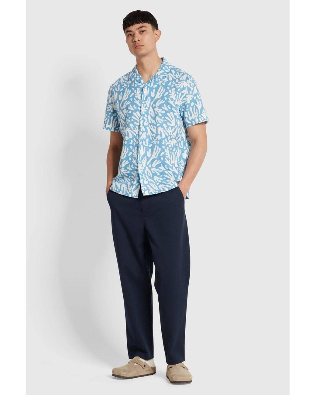 Farah Blue Saunders Short Sleeve Revere Shirt for men