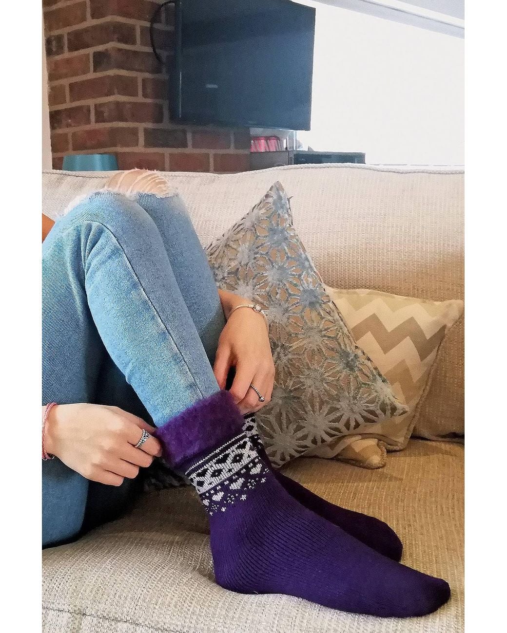 Sock Snob Multicolor 6 Pairs Wool Bed Socks Turnover Top Thermal Fairisle Winter