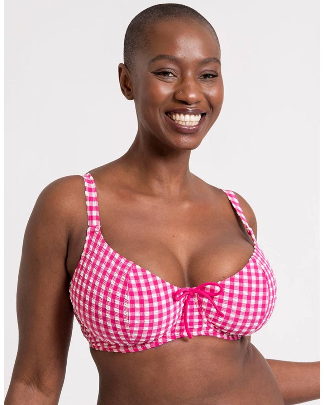 Curvy Kate Pink Holiday Check Scooped Balcony Bikini Top