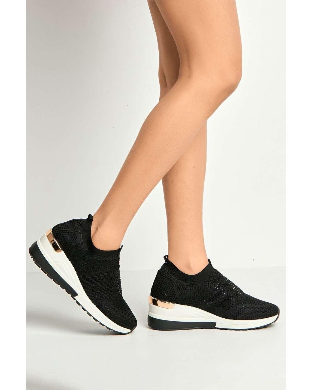 Miss Diva Black Ember Diamante Embellished Slip On Trainers