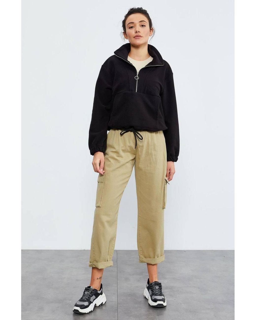 TOMMY LIFE Black Oversized Half-Zip Plush Sweatshirt