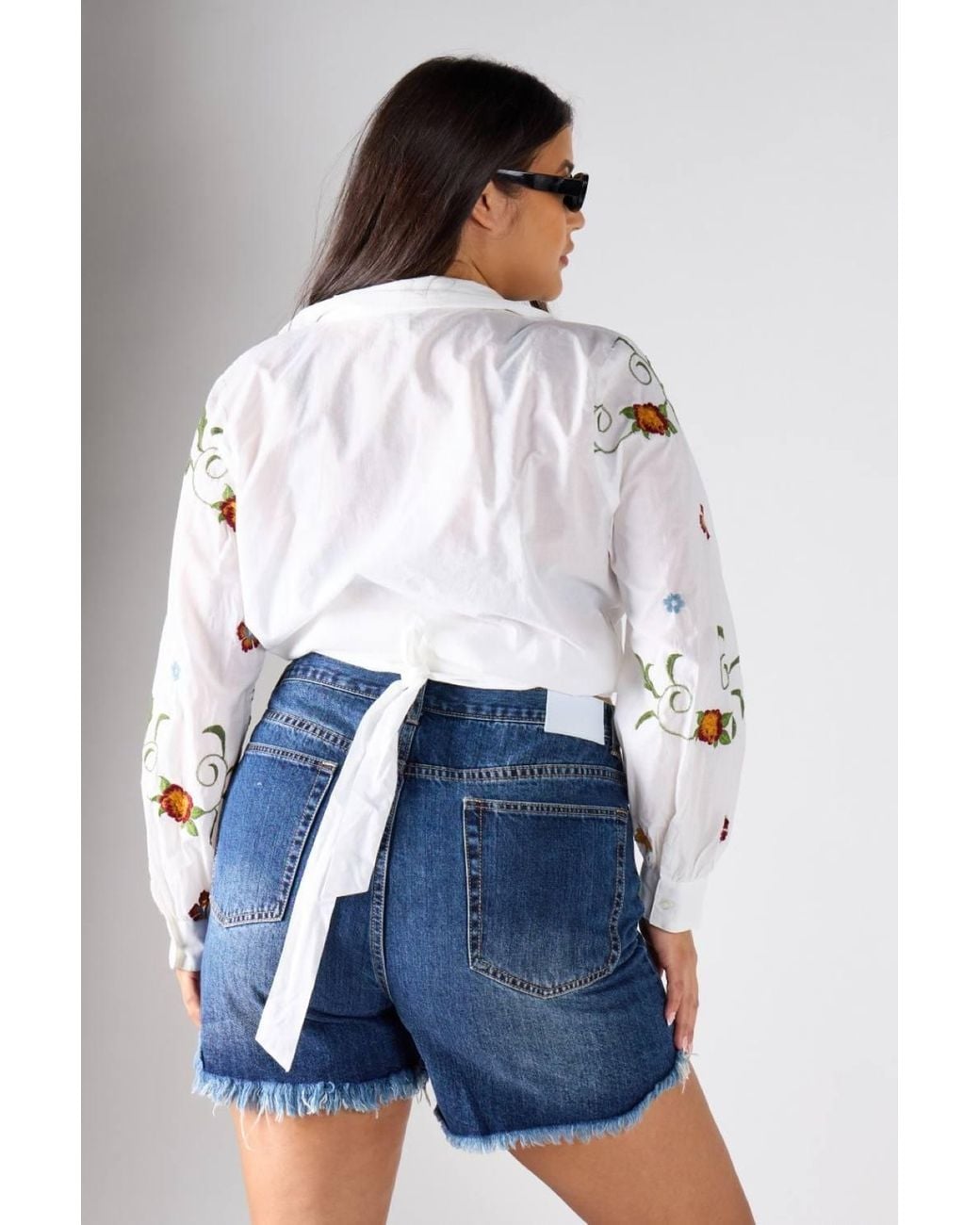 Shnoo Blue Long Sleeve Wrap Crop Top
