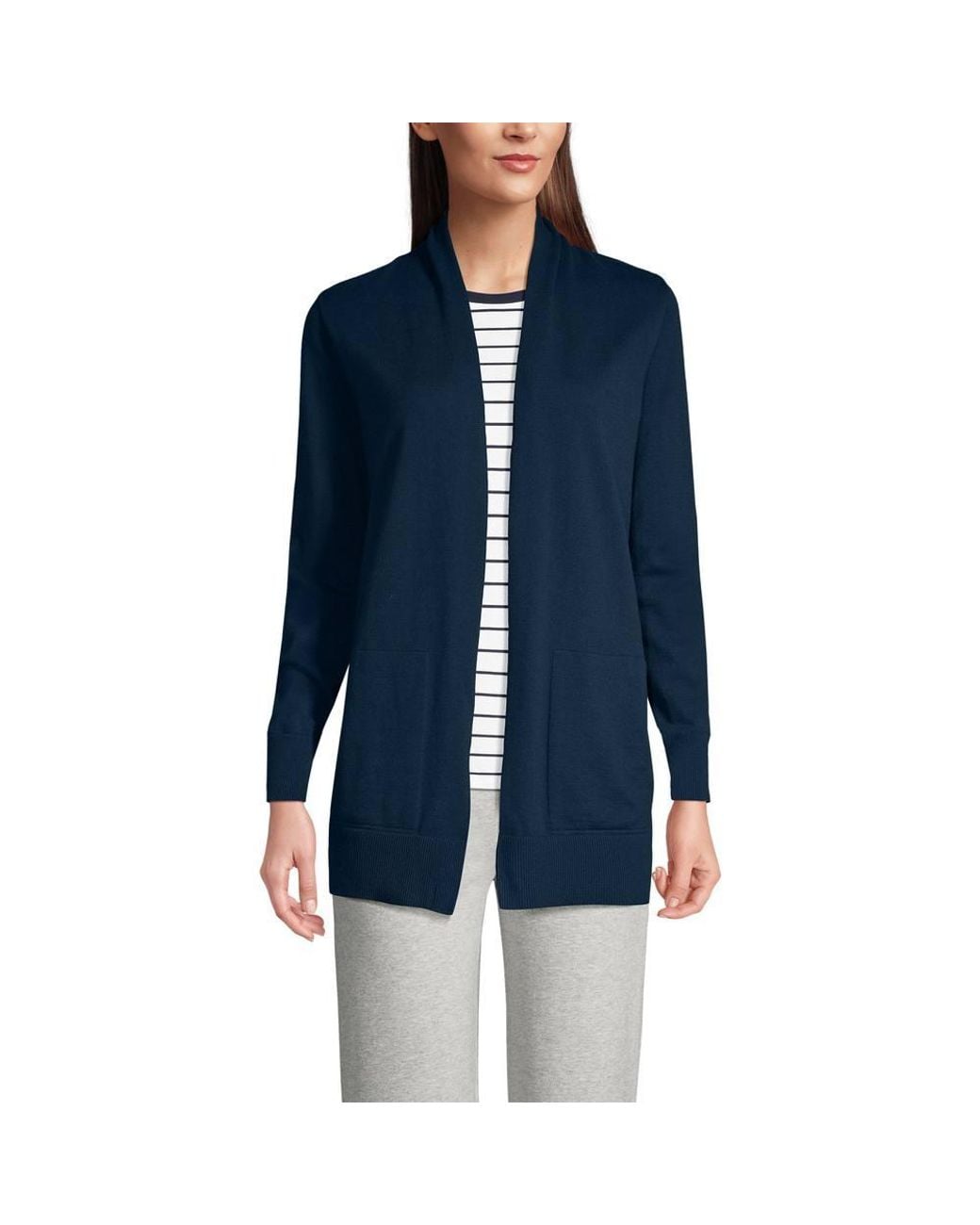 Lands' End Blue Long Sleeve Open Cardigan