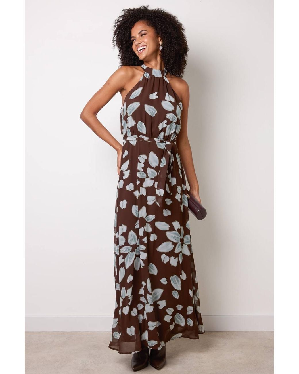 Blue Vanilla Brown Sleeveless Zip Turtleneck Maxi Dress