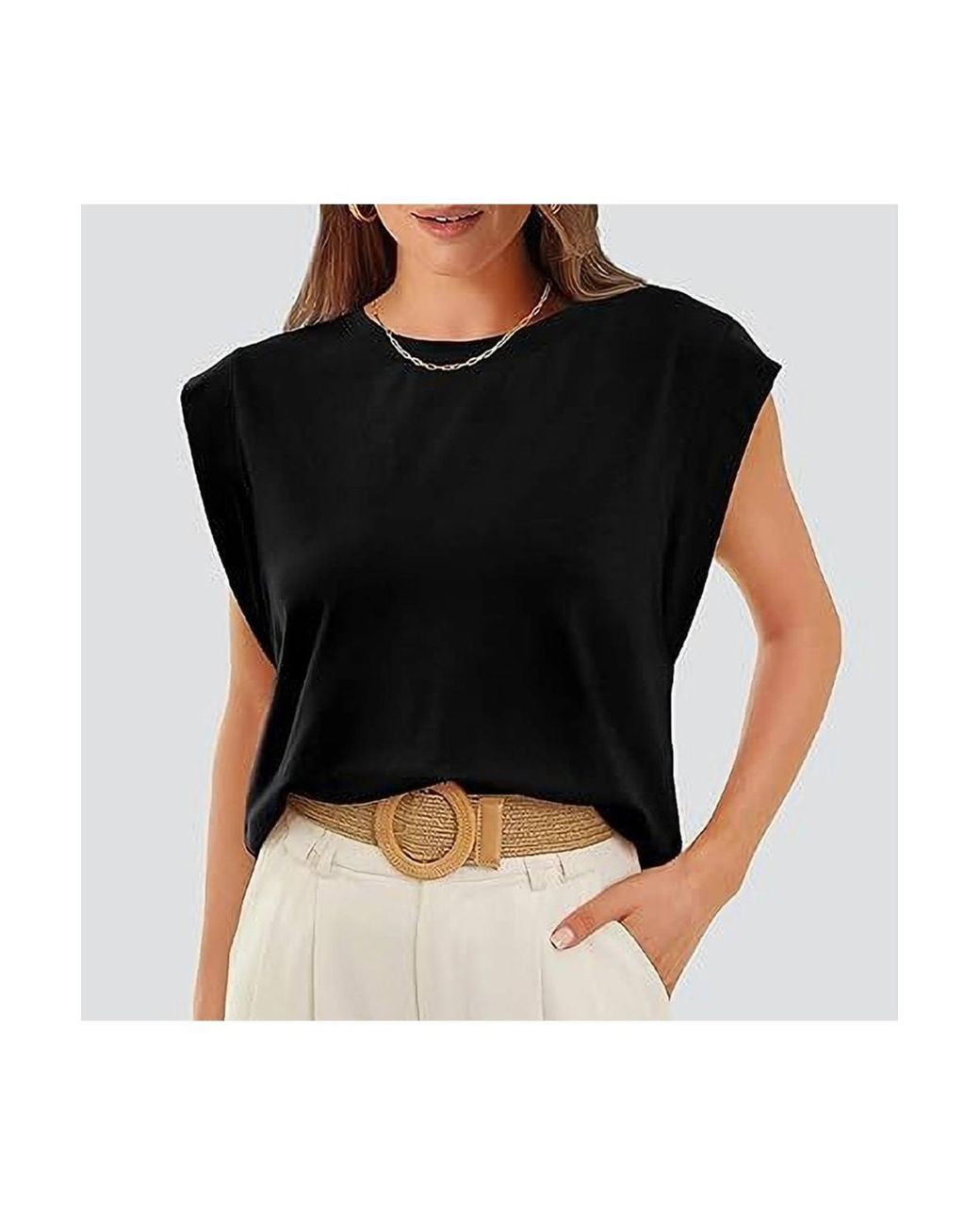 KDMD Black Sleeveless Crew Neck Summer Vest Top