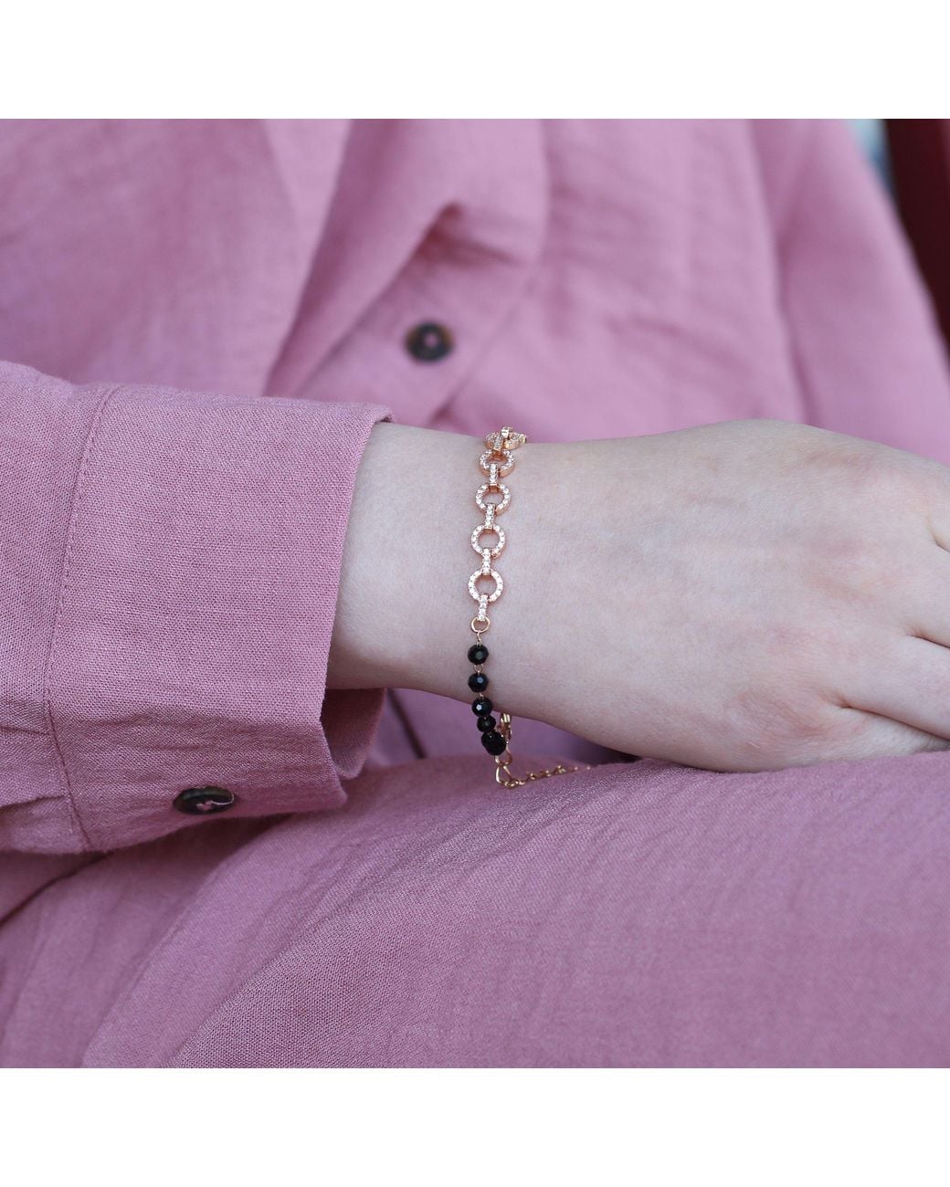The Colourful Aura Purple Zircon Round Chain Link Beaded Adjustable Bracelet