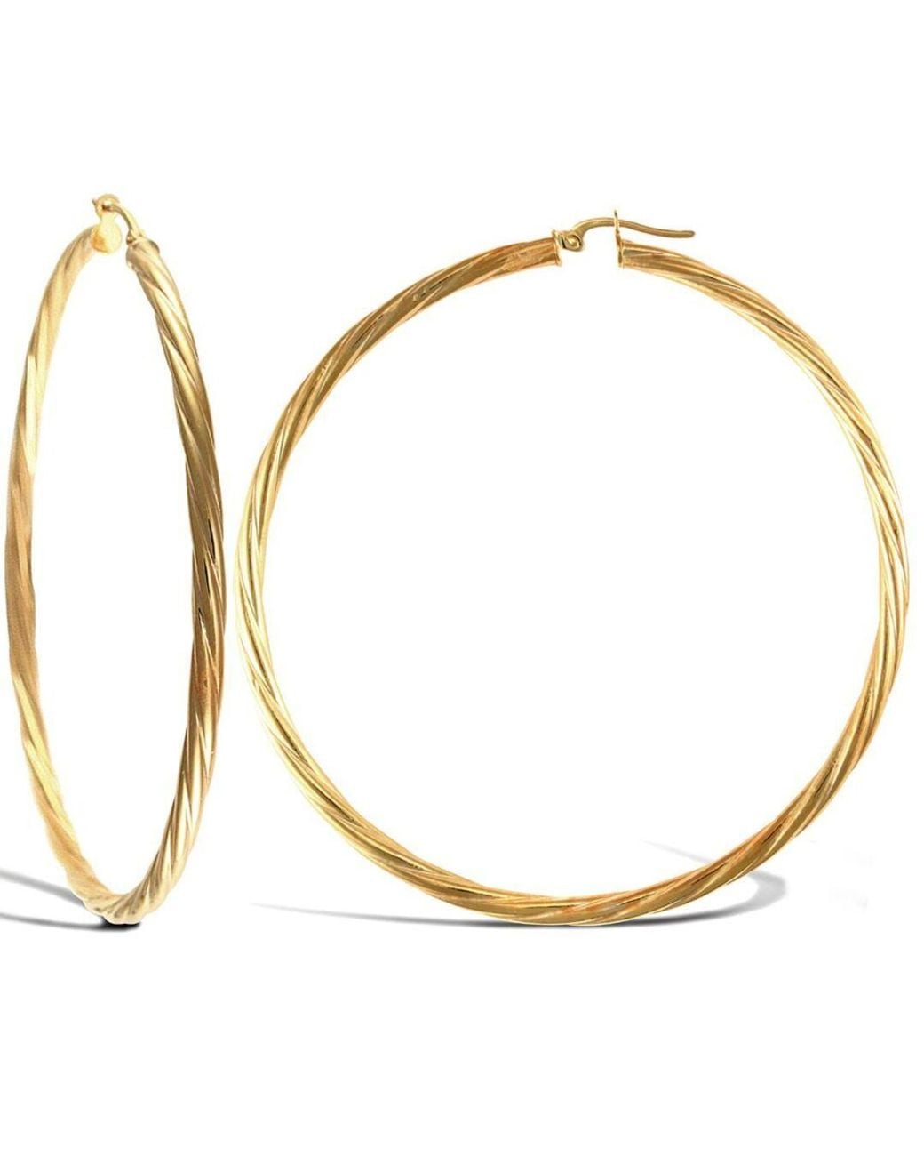 Jewelco London Metallic 9Ct Twisted 3Mm Hoop Earrings 65Mm