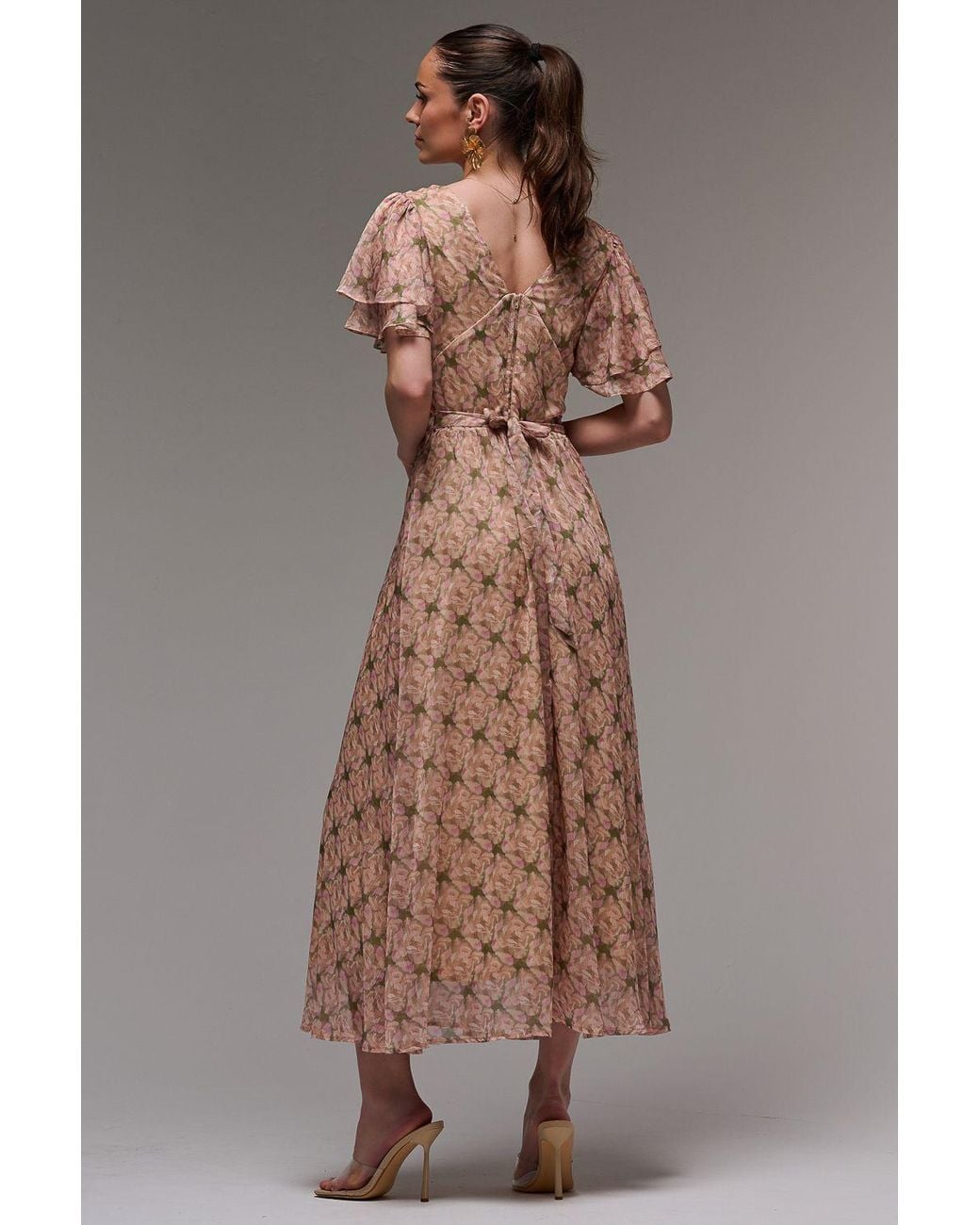 Jolie Moi Brown Layered Angel Sleeved Chiffon Maxi Dress