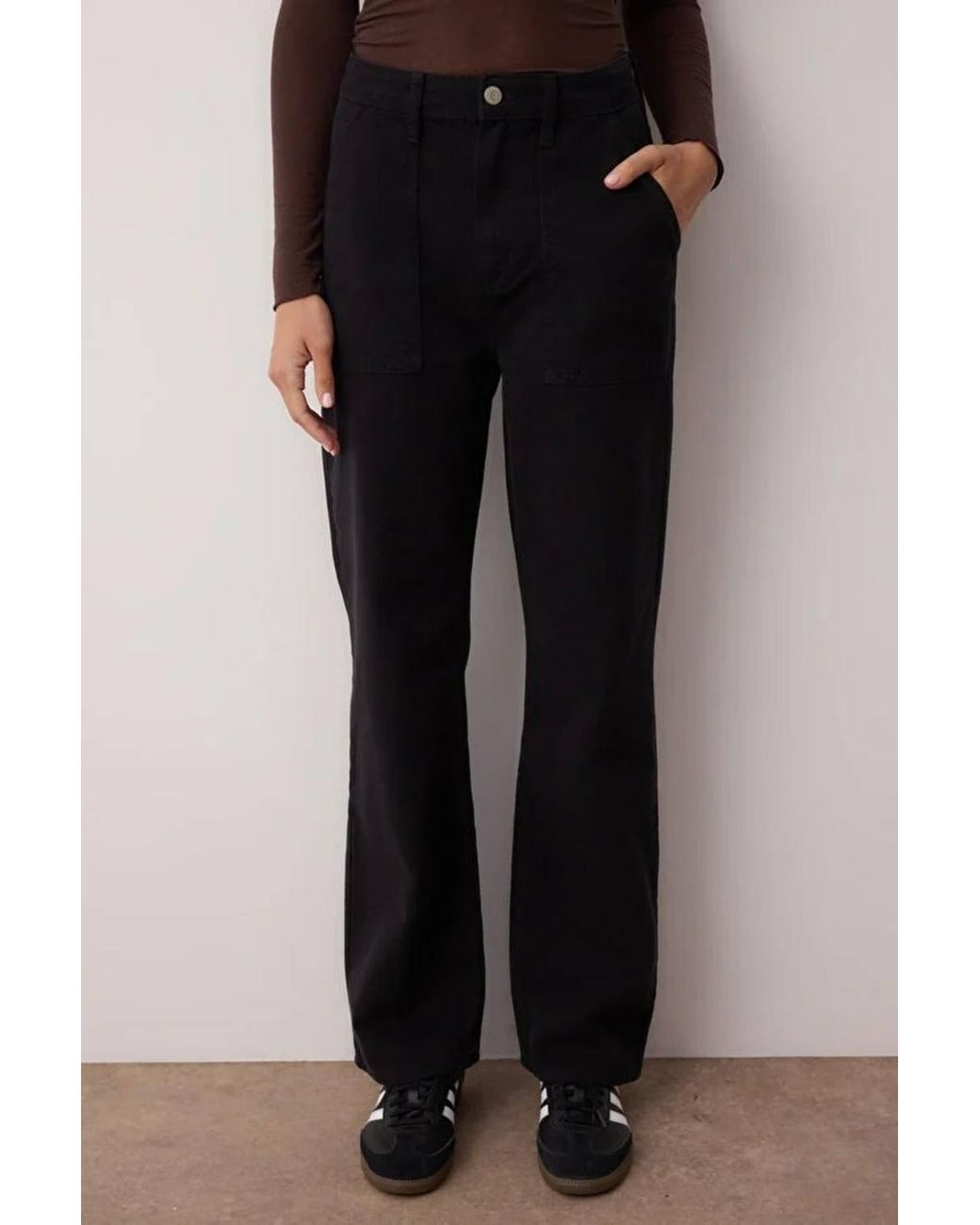 WOVCOR Black High Waist Utility Wide Leg Jeans With Front Pockets