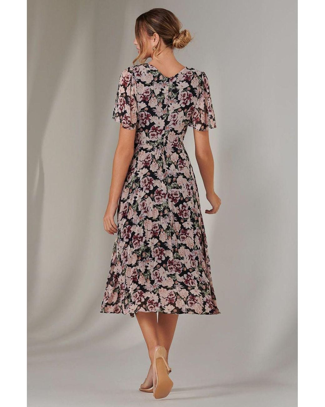 Jolie Moi Black Chiffon Pleated Wrap Midaxi Dress