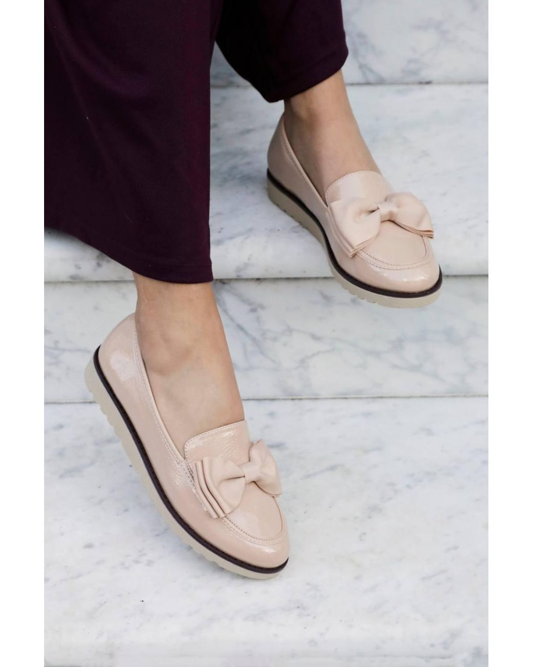 Linzi Natural Cathy Mocha Patent Loafers