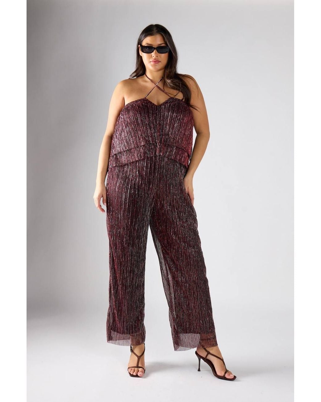 Shnoo Red Pleated Cami Jumpsuit