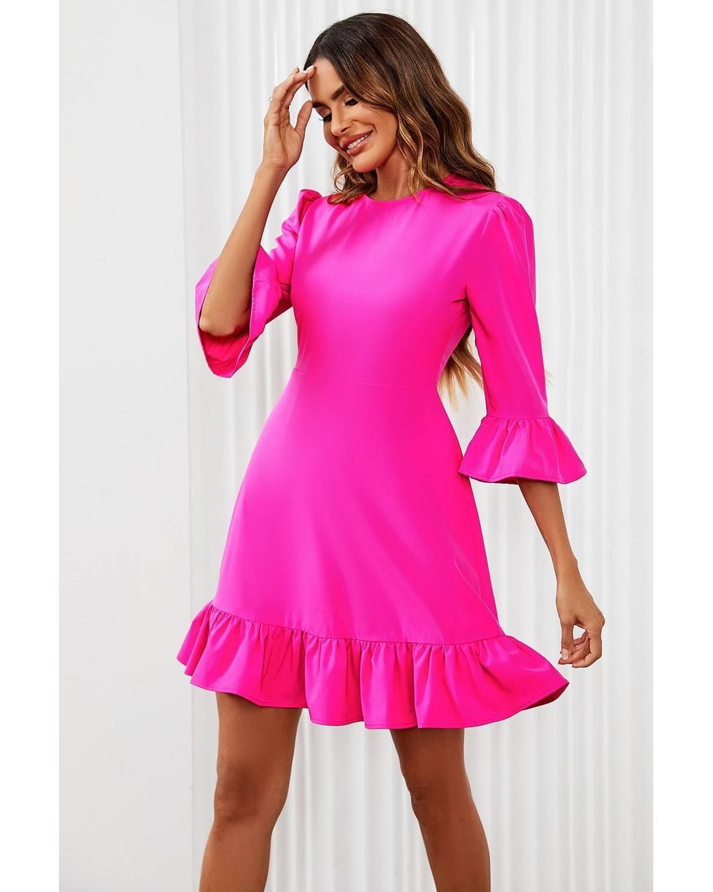 FS Collection Pink Frill Mini Dress