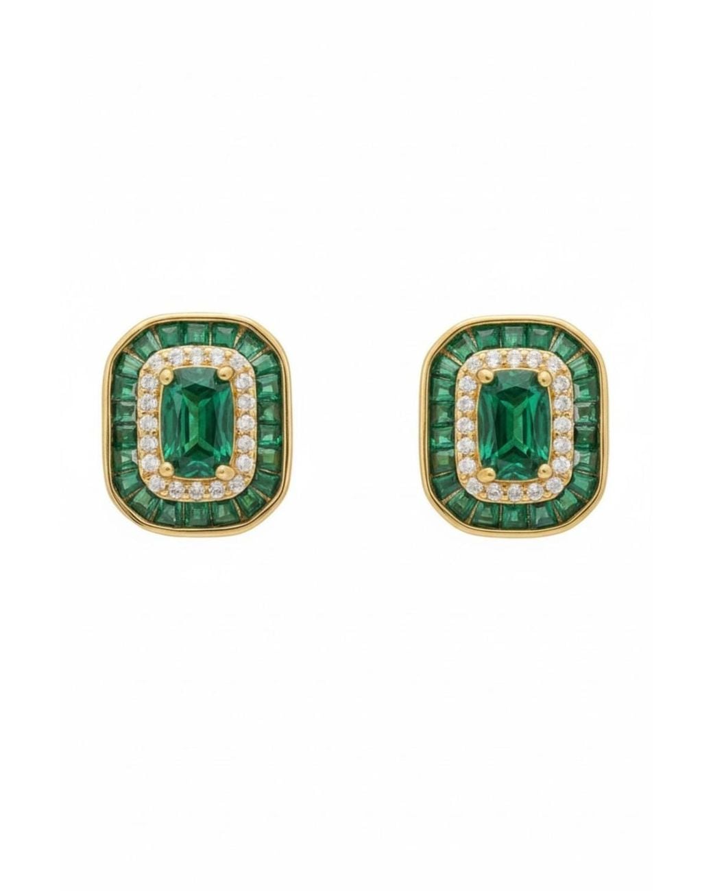 Latelita London Green Great Gatsby Stud Earrings Emerald