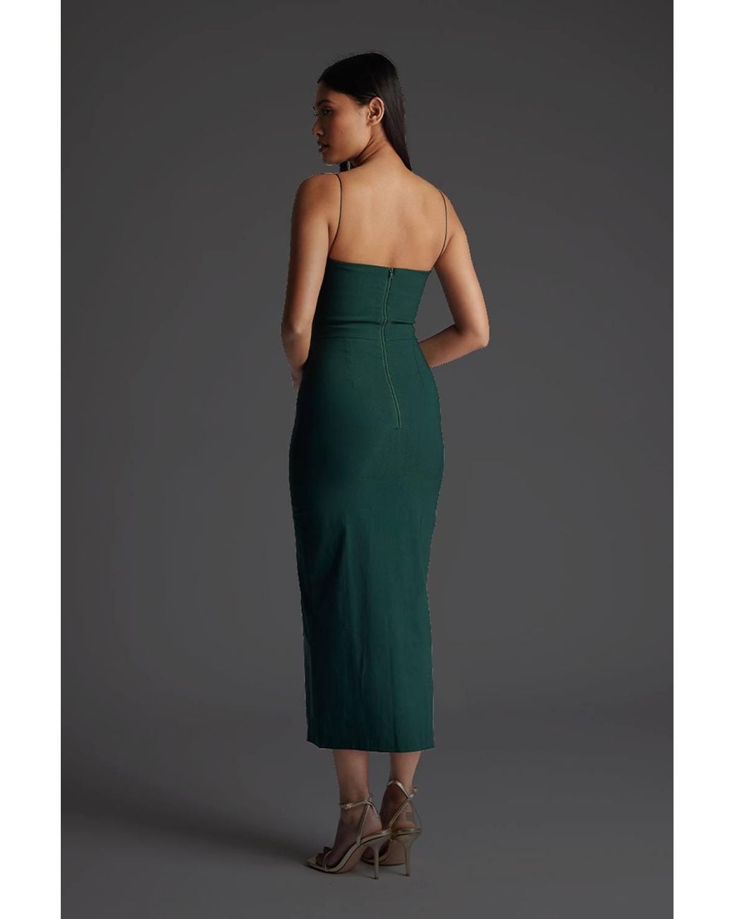 Vesper Gray Square Neck Midaxi Dress With Cami Straps