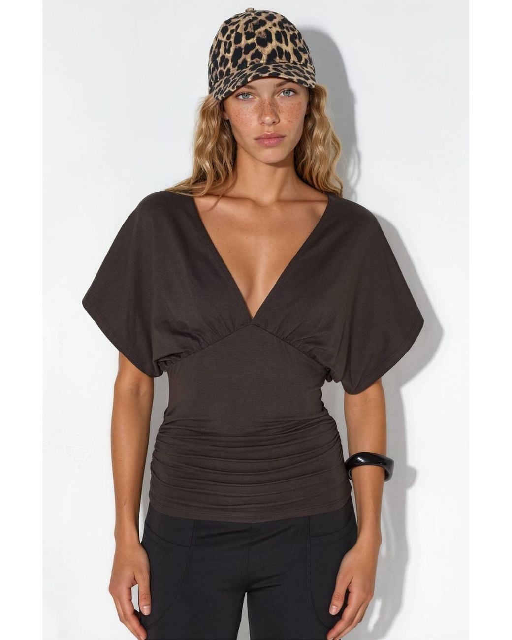 Busem Black Slim Fit V-Neck Jersey Blouse
