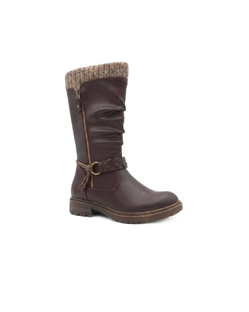 Pavers Brown Kitted Cuff Zip Fasten Riding Boots