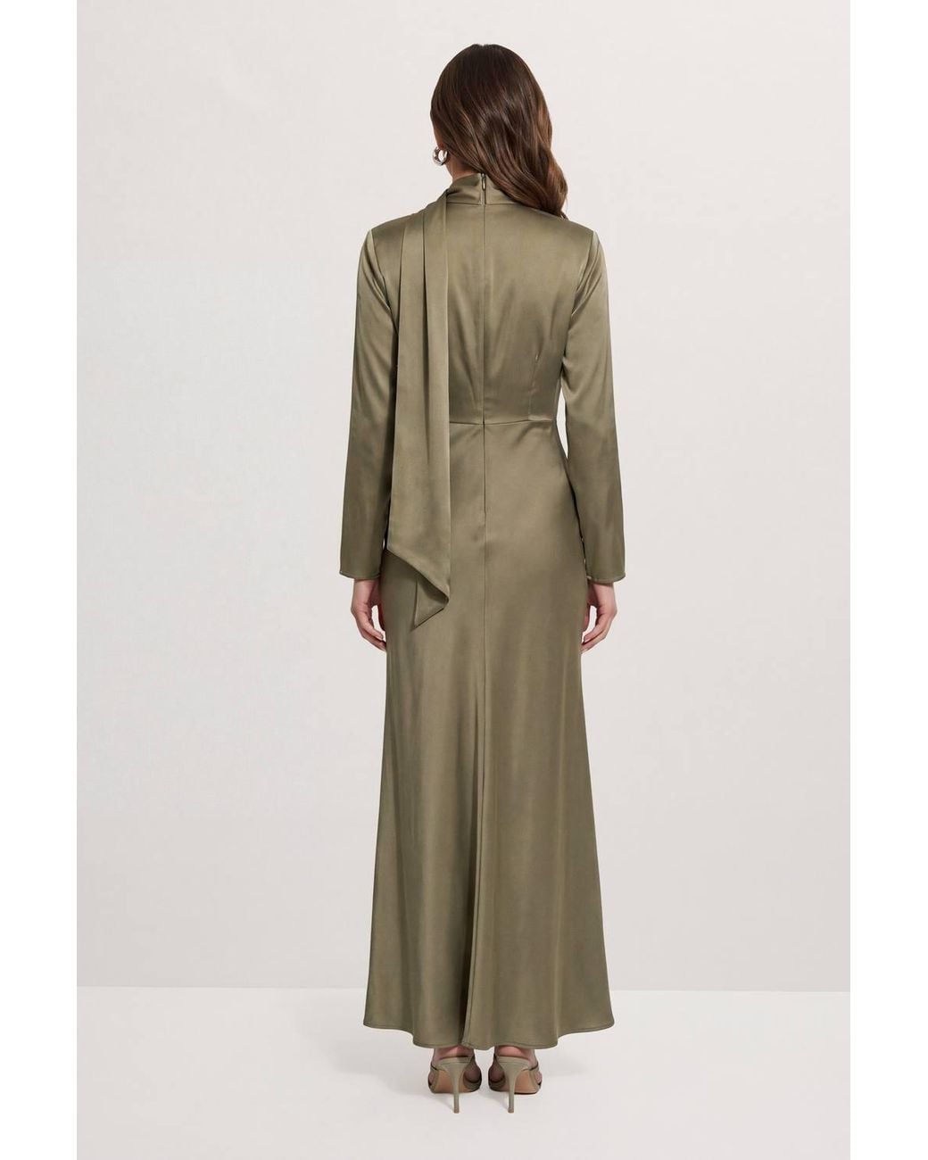 MissPap Green Premium Tie Neck Maxi Dress