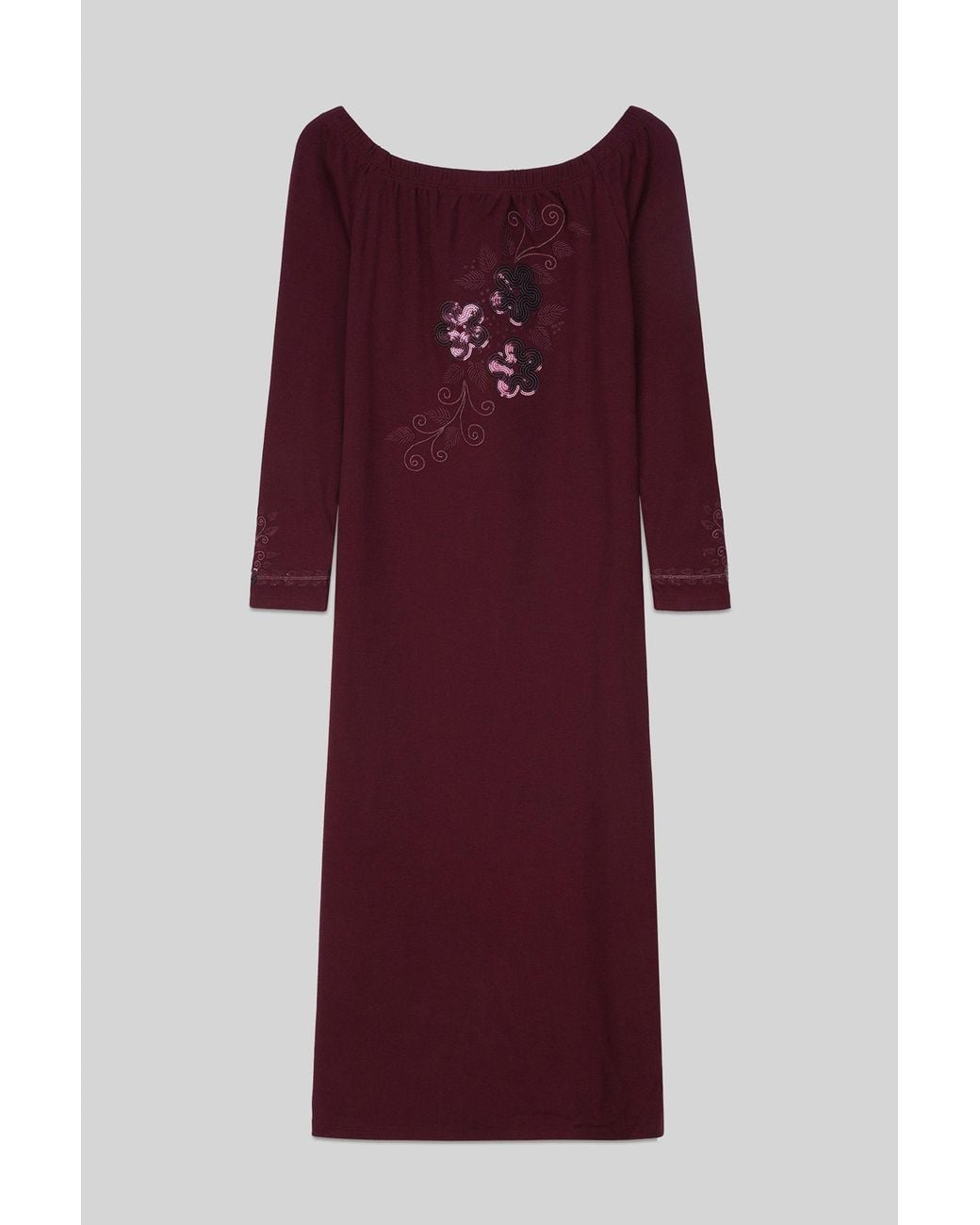 Enorsia Red Off Shoulder Embroidery Decor Midi Dress