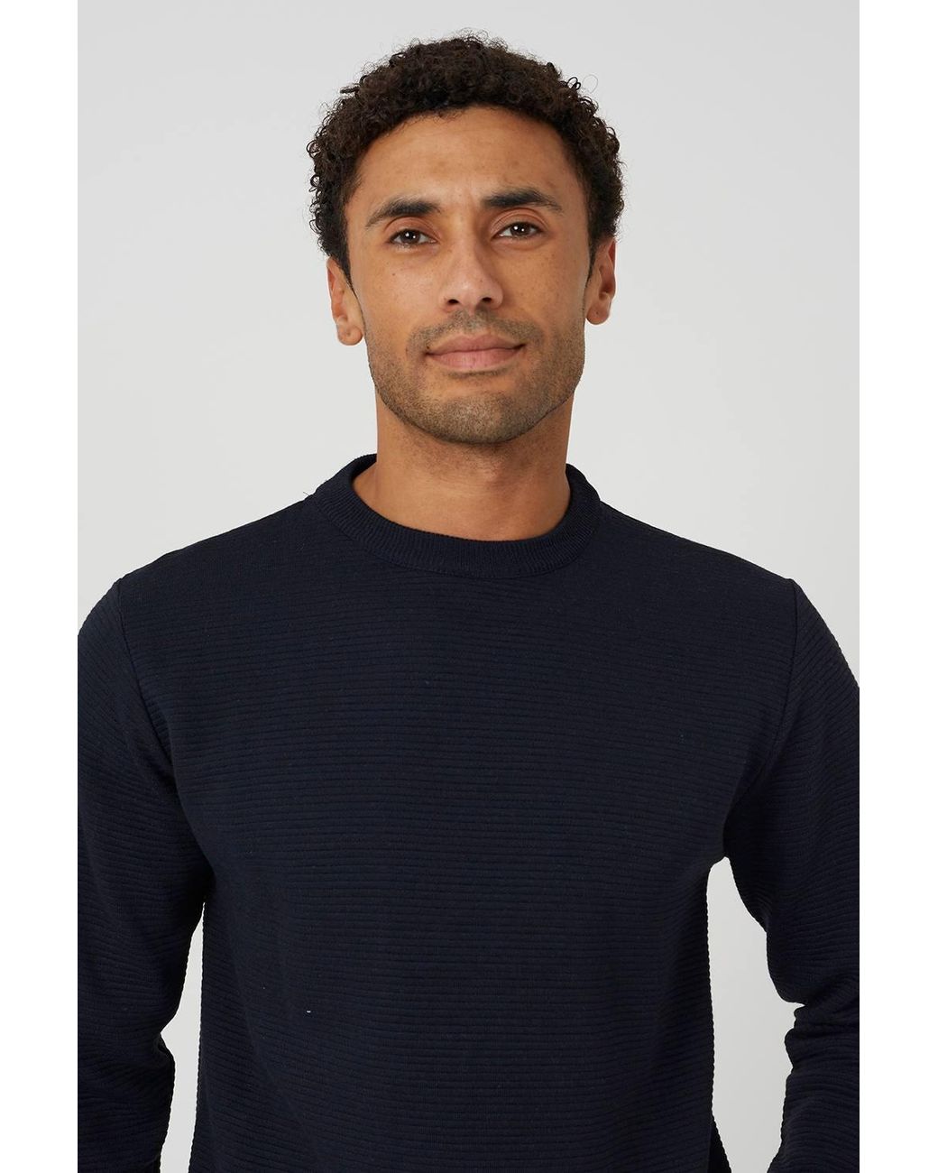 Brave Soul Blue Textured Knit Crew Neck Jumper for men