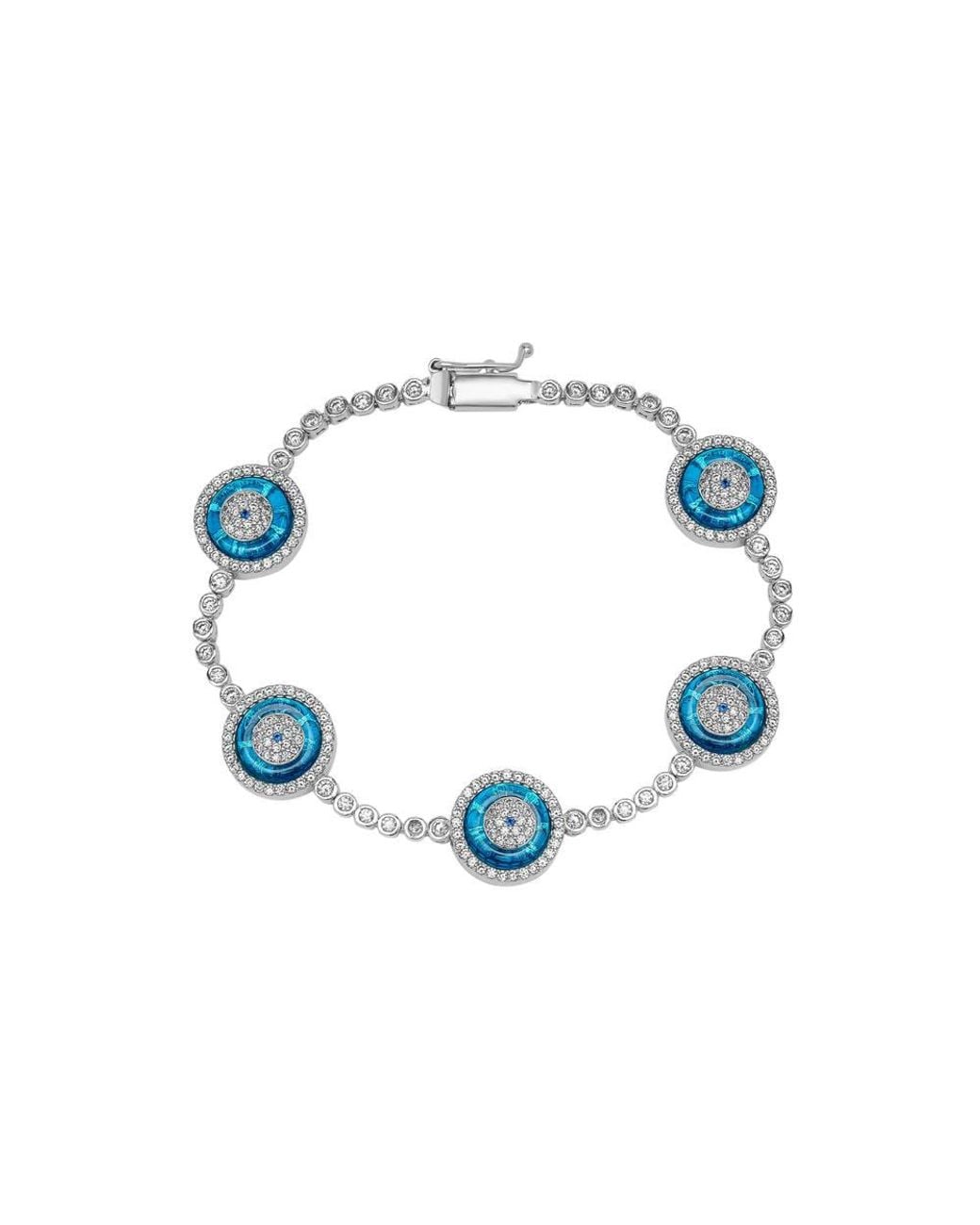Spero London Blue Round Bezel Evil Eye Sterling Tennis Bracelet