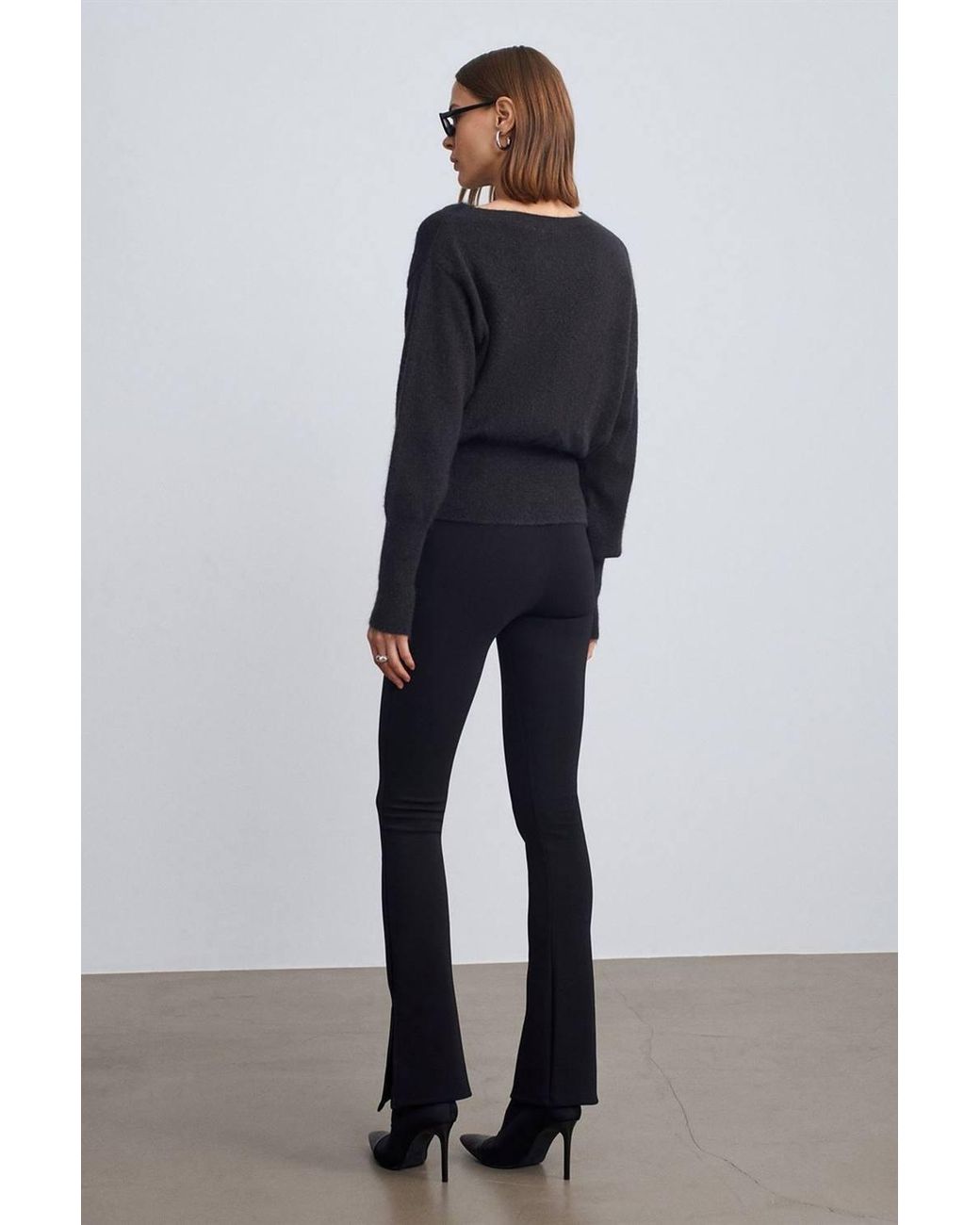 Dilvin Black Belted Skinny Flare Pants