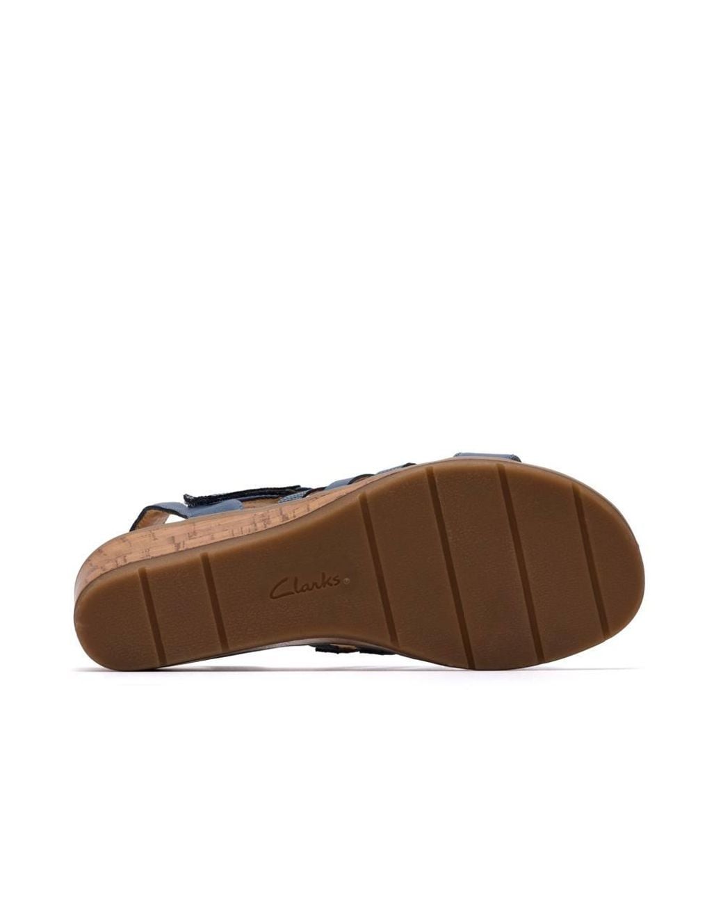 Clarks Blue Kacha Step Denim Leather Wedge Sandals
