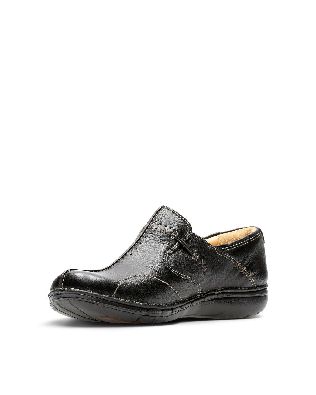 Clarks Black Un Loop Leather Slip Ons