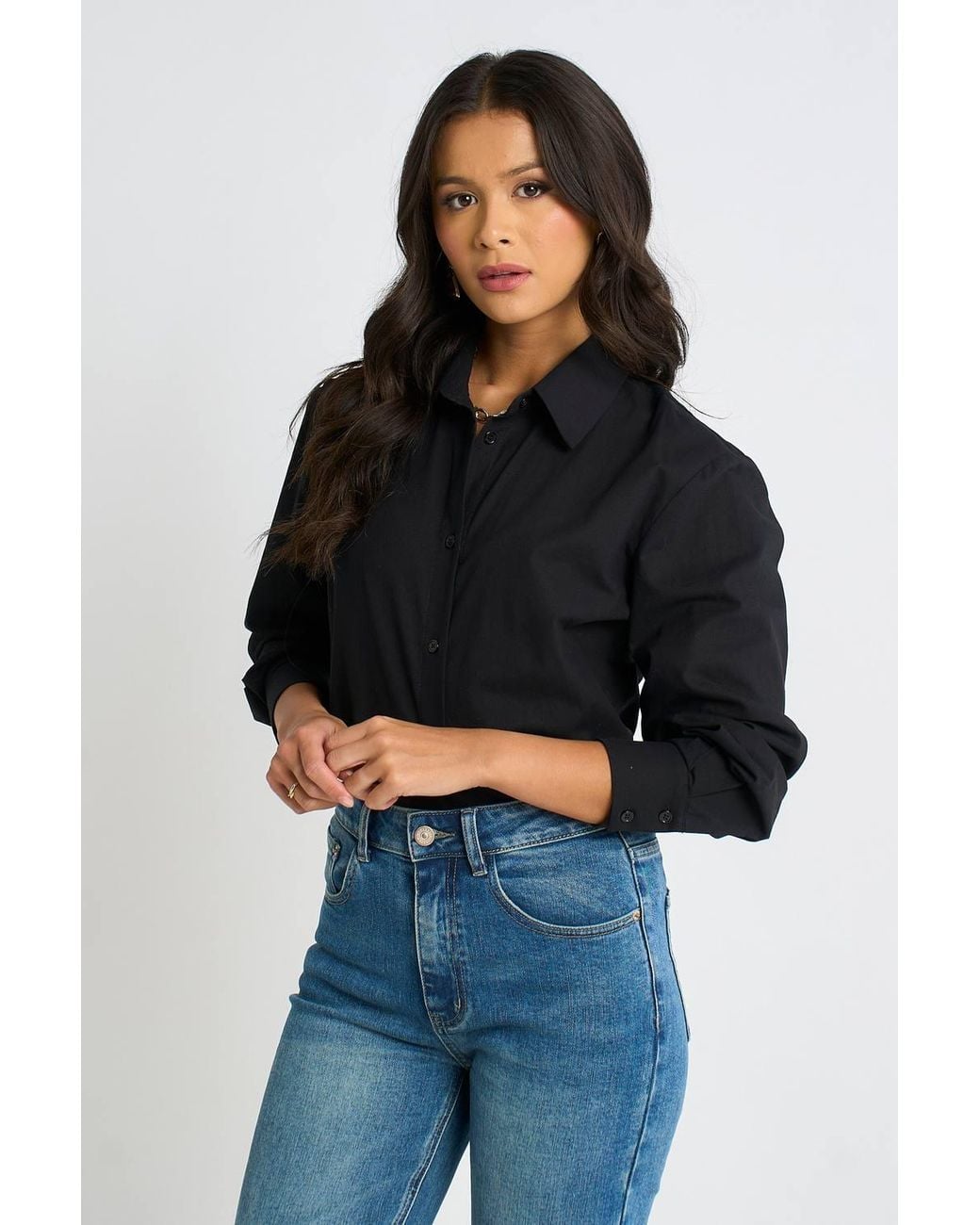 Gini London Black Linen Mix Button Through Shirt