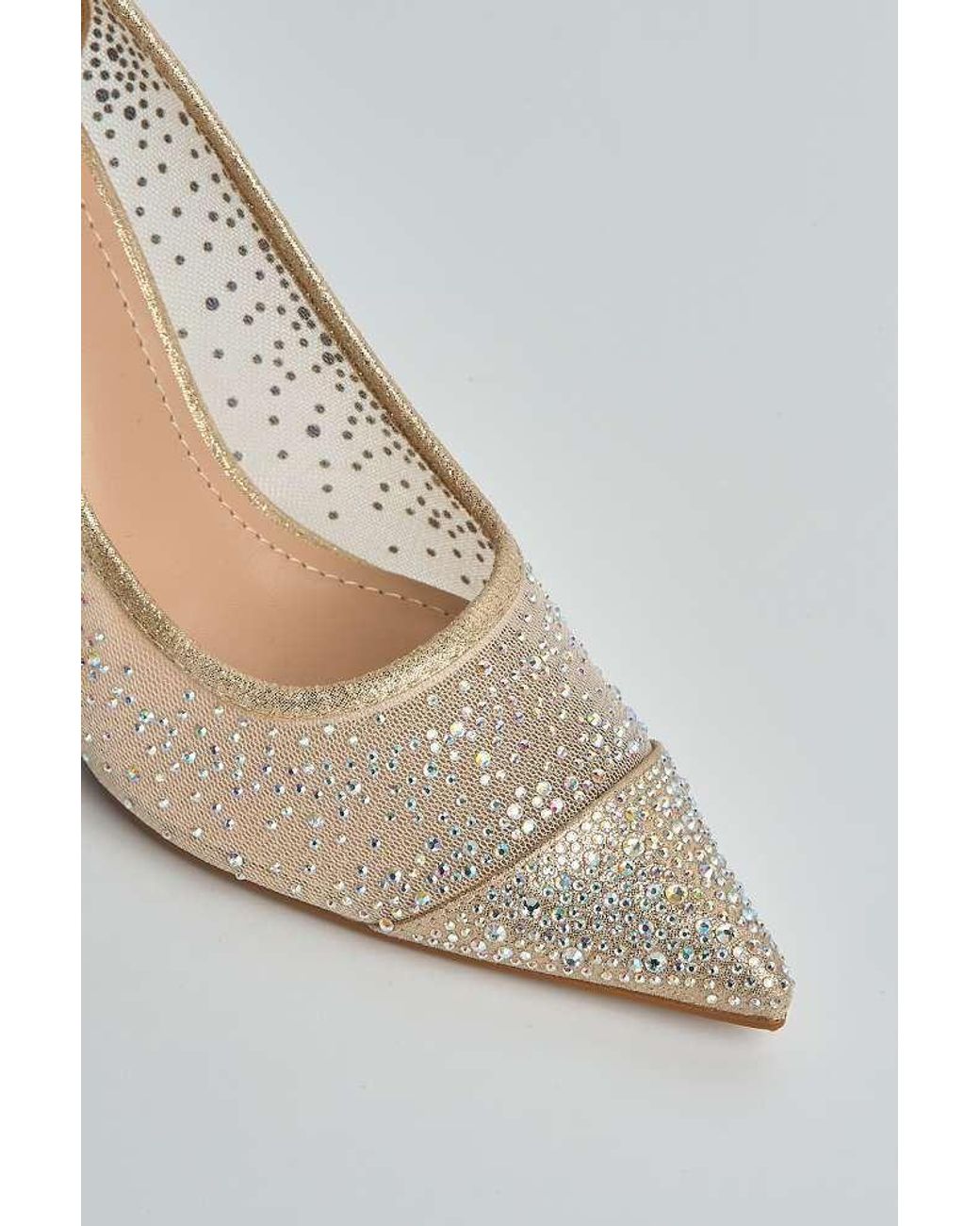 Miss Diva White Jasmine Mesh Detail Gemstone Embellished Court Shoes