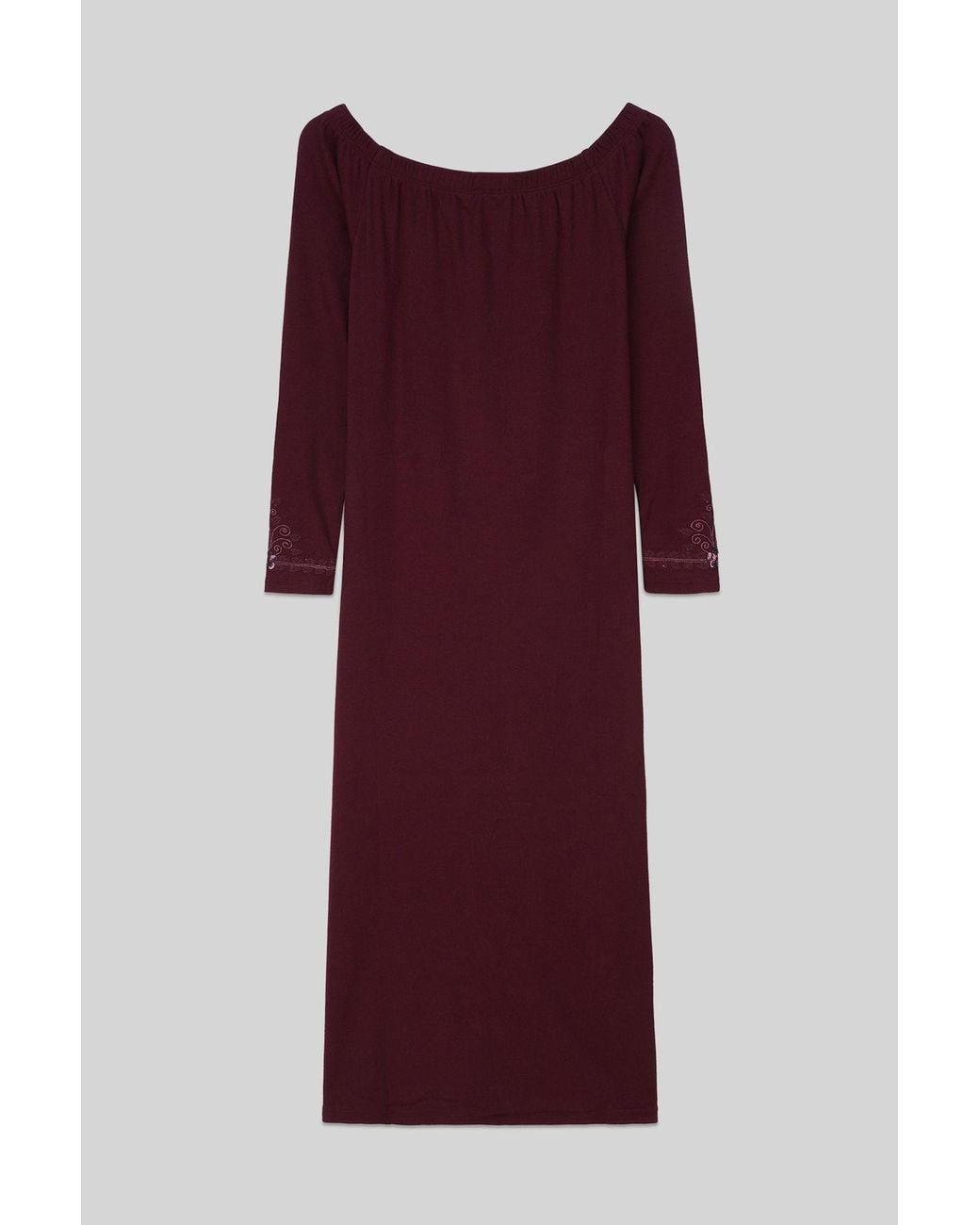 Enorsia Red Off Shoulder Embroidery Decor Midi Dress
