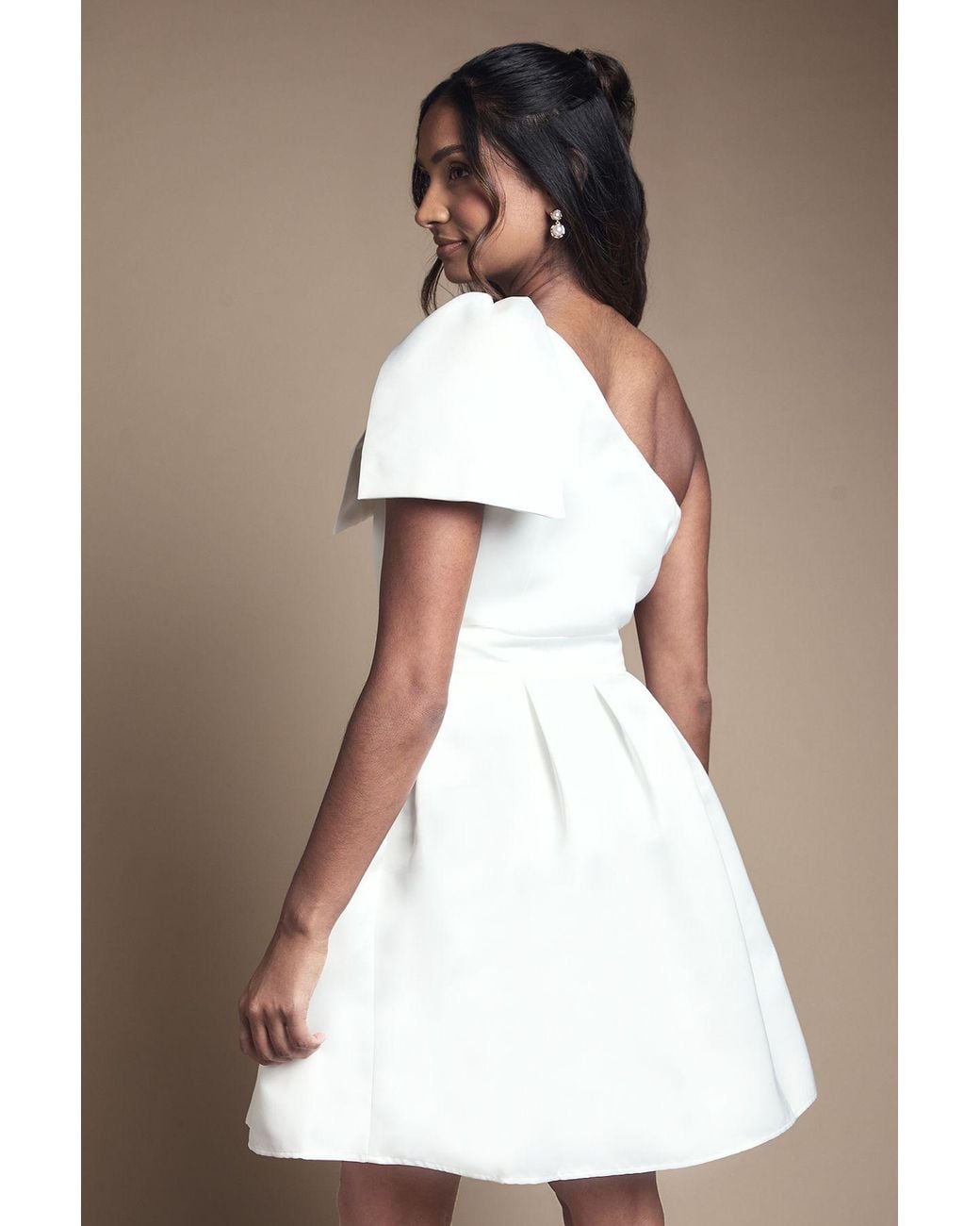 Coast Brown One Shoulder Statement Bow Bridal Mini Dress