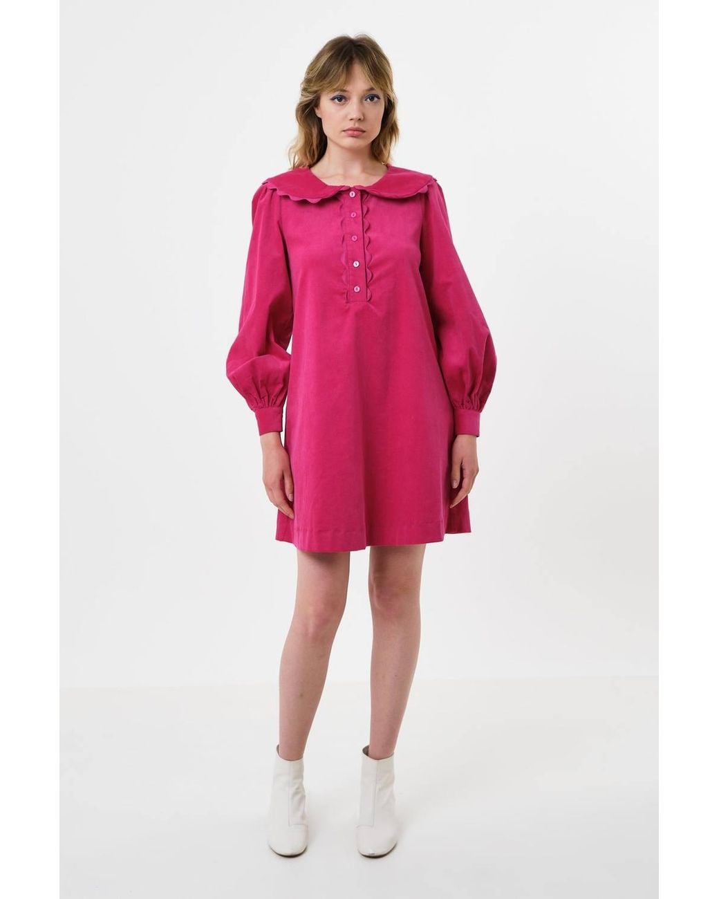 Louche Red Bonny Baby Cord Long Sleeve Mini Dress
