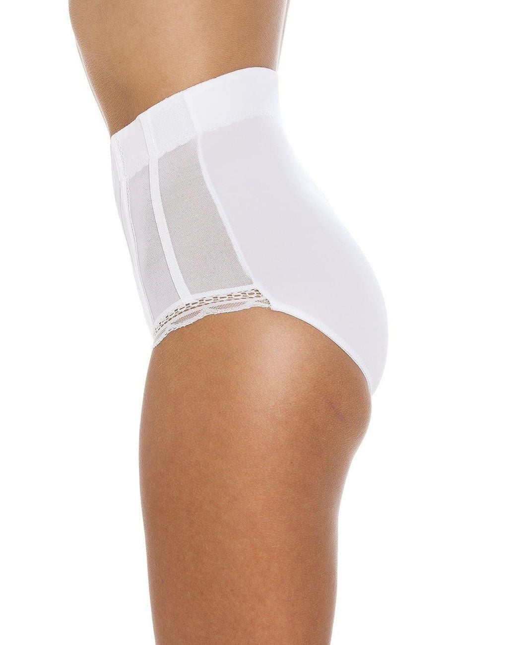CAMILLE White Two Pack High Waisted Mesh Support Panel Control Briefs