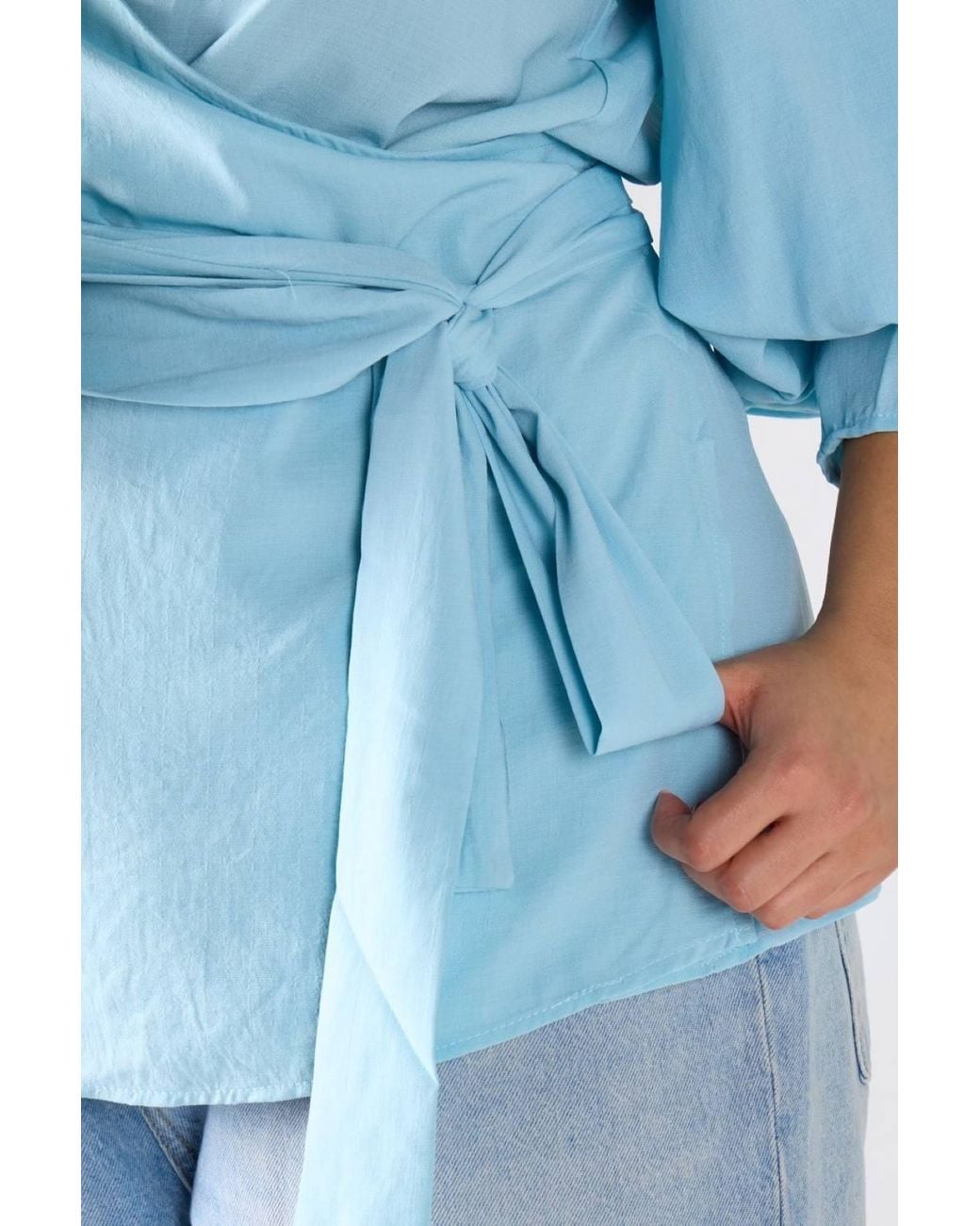 Shnoo Blue Wrap Blouse With Tie Waist