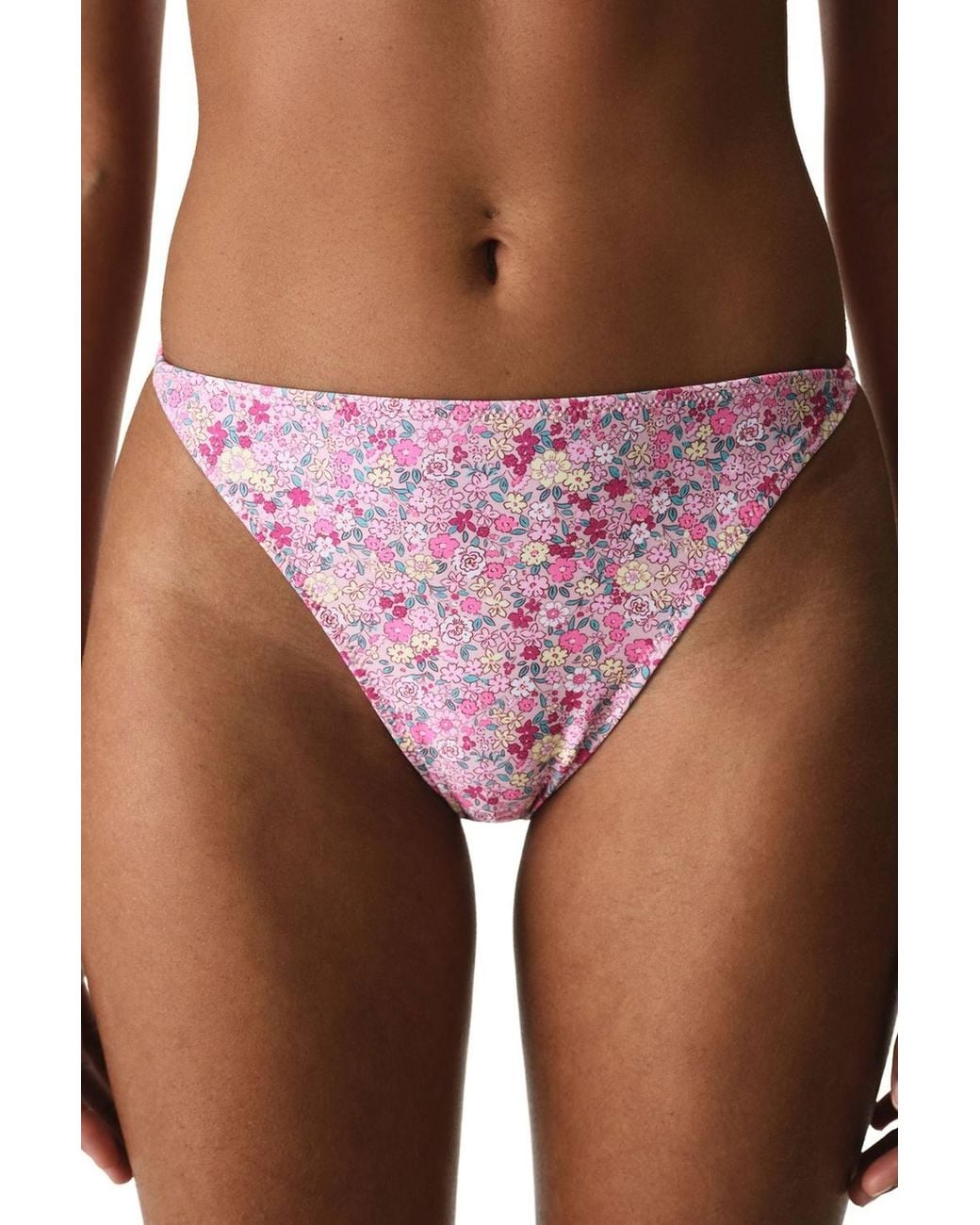 Penti Purple Amira Side Frilled Floral Pattern Low Waist Bikini Bottoms