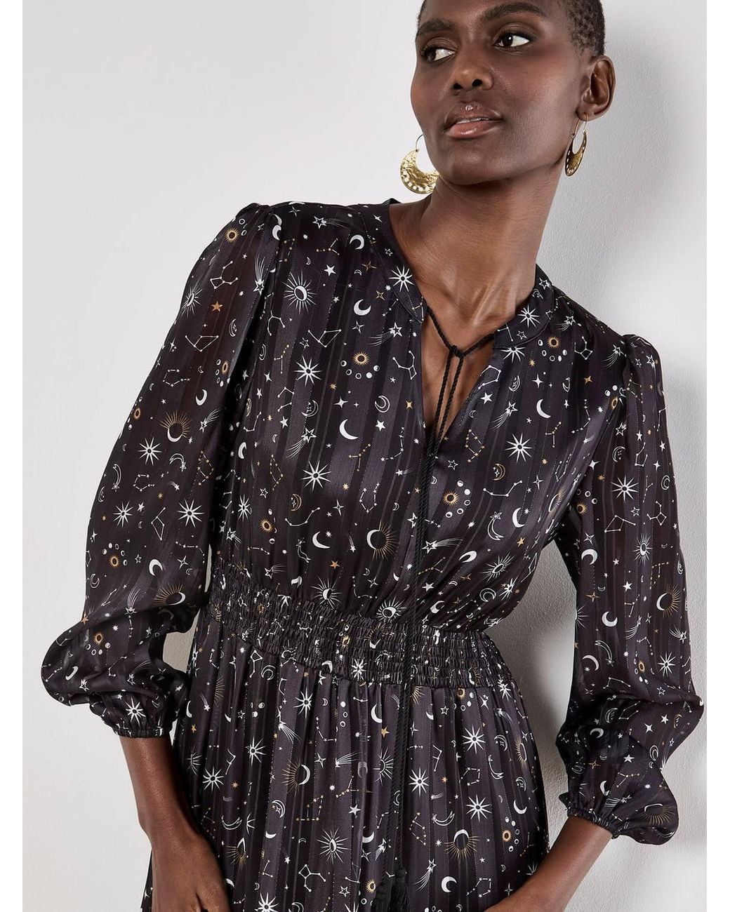 Apricot Black Constellation Shimmer Satin Midaxi Dress