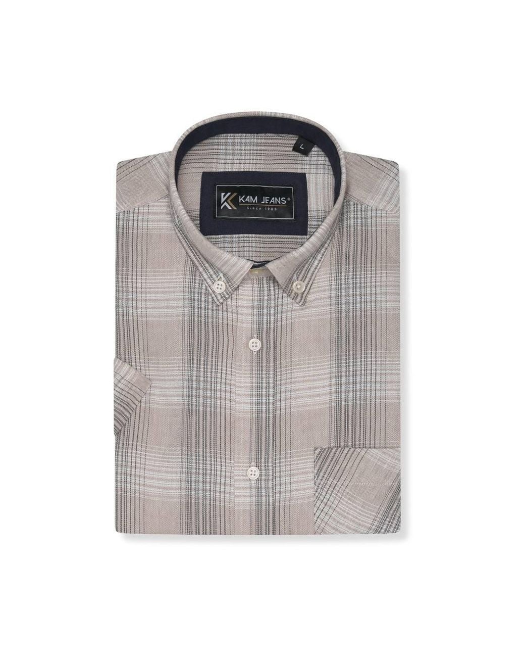 KAM Jeanswear Gray Short Sleeve Textured Check Shirt For for men