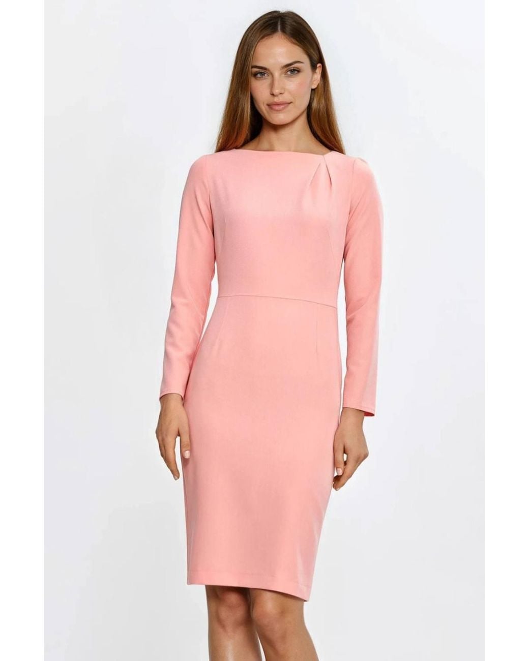Love Lace Pink Viscose Boat Neck Long Sleeve Midi Dress