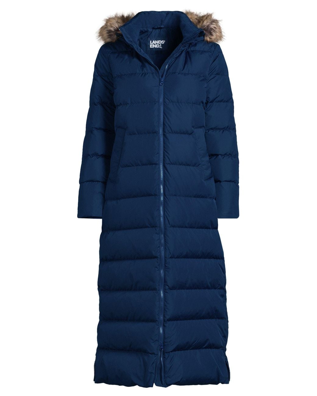 Lands' End Blue Hooded Maxi Down Coat