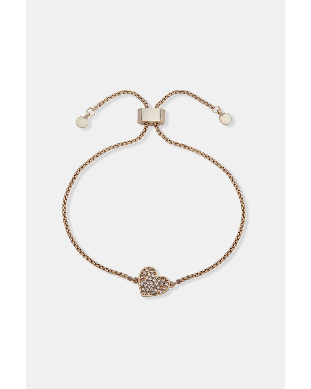 DKNY White Tone Pavé Heart Slider Bracelet