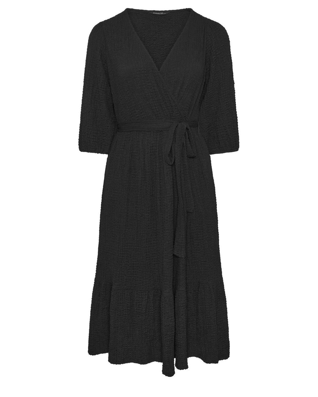 Evans Black Crinkle Wrap Midi Dress