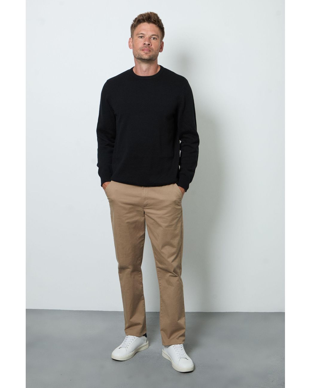 MAINE Black Premium Pure Cotton Crew Neck Jumper for men