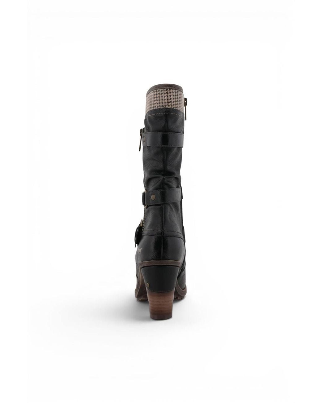 Infinity Leather Black Mustang Mid-Calf Heeled Long Boots